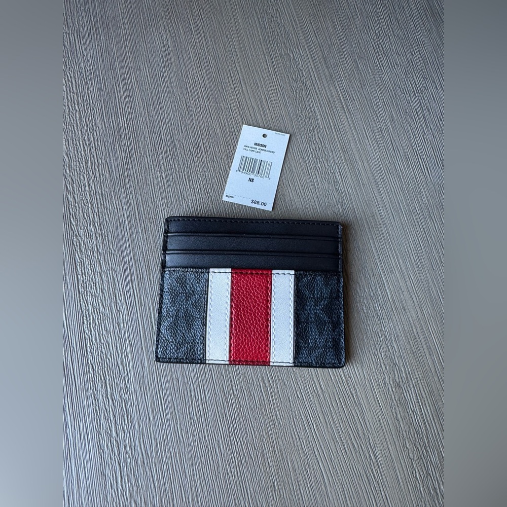 Michael Kors “Hudson” Logo Stripe Tall Card Case Wallet NWT